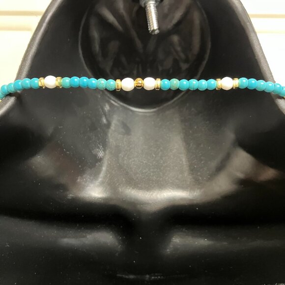 Indonesia Handmade Pendant Necklace Turquoise with white & golden spacers - Picture 10 of 11